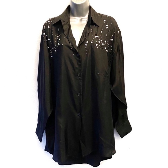 Vintage Black Oversized Button Down Shirt Size Large - Picture 2 of 5